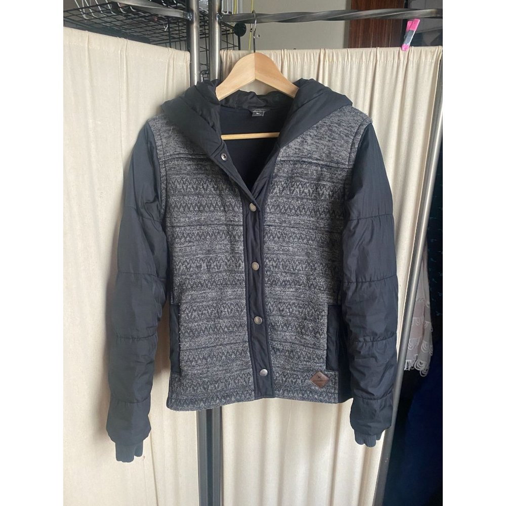 EUC Eddie Bauer Women's M Radiator Westerly Hybrid Jacket Black/Grey Hoodie